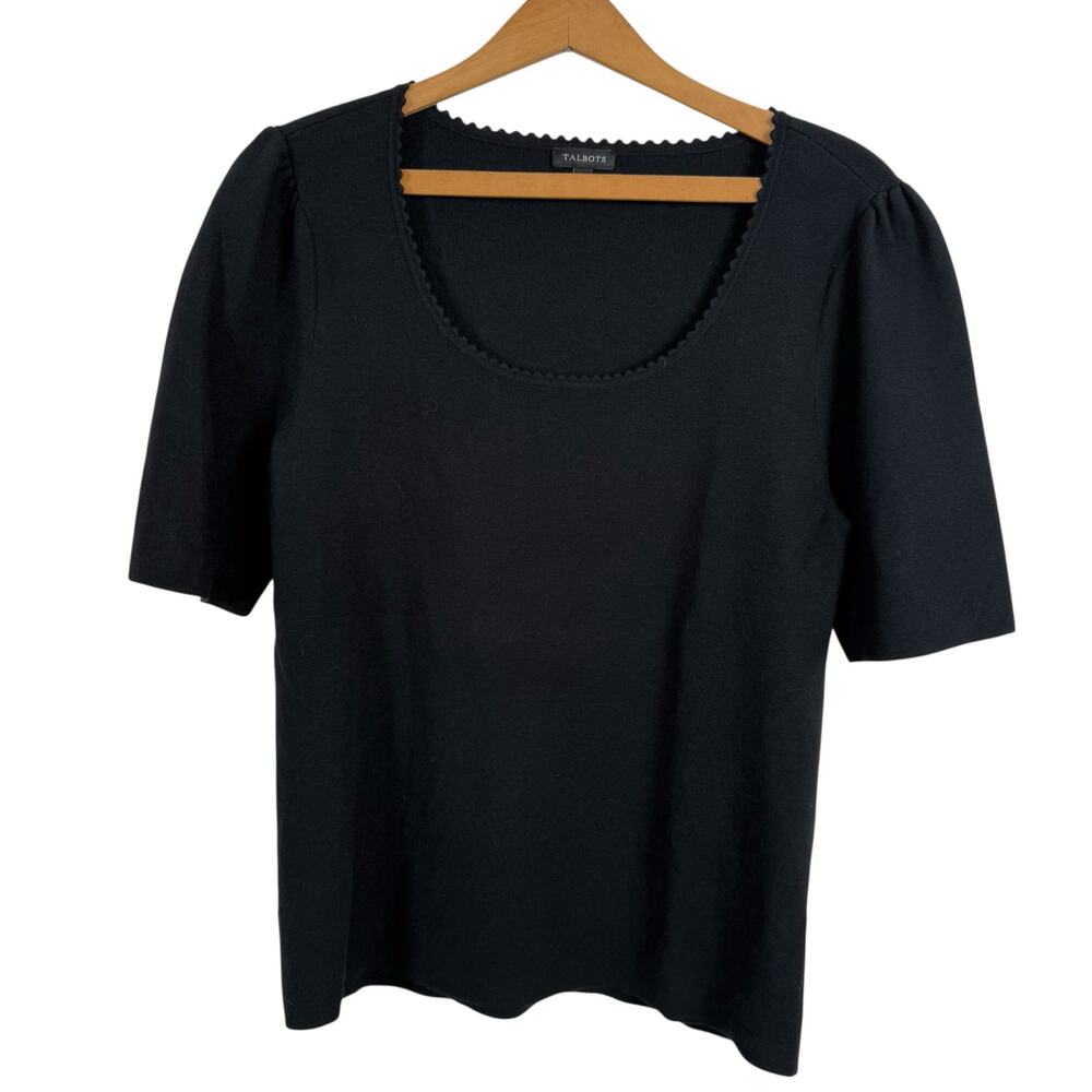 Talbots Women Black Scoop Neck Sweater Top Size Medium Preppy Classic Capsule